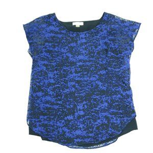 Calvin Klein Blouse Top Womens Small Blue Black Sleeveless Mesh Veil